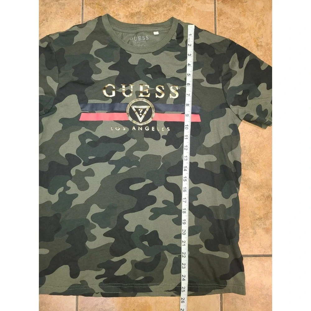 Guess T Shirt Mens L Green Camo Short Sleeve Crew Neck Tee Los Angeles - Picture 5 of 7